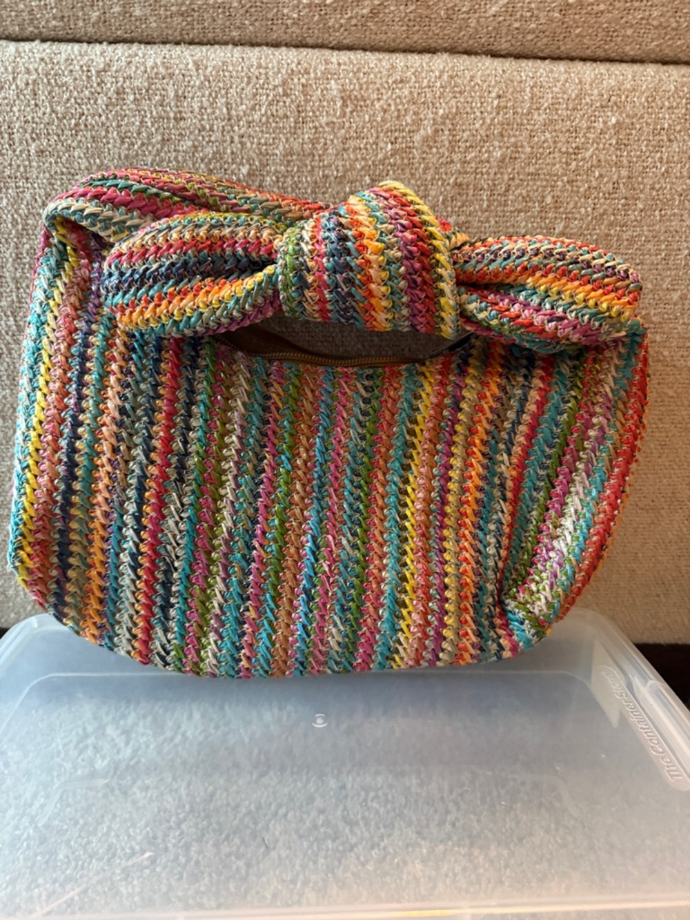 Multicolor Woven Knot-Top Clutch Wristlet